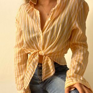 white and yellow stripe button down